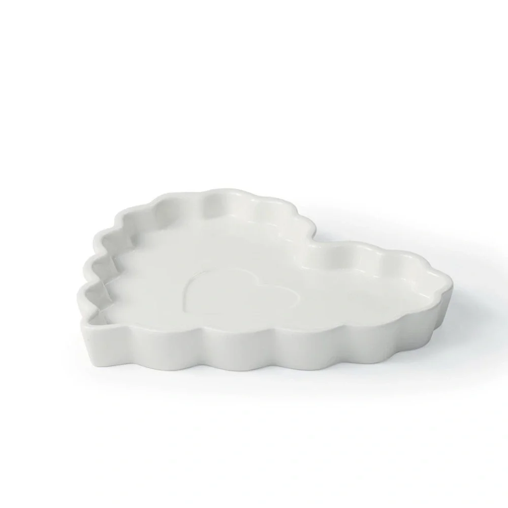 White Scalloped Ceramic Heart Tray - Bullseye's Playground